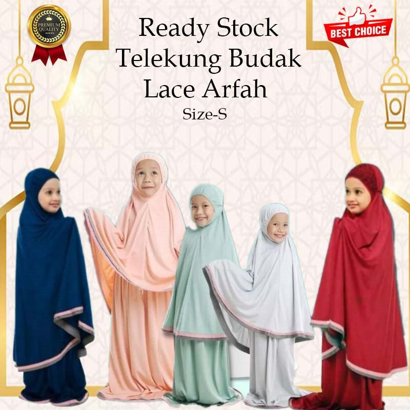 Ready Stock Telekung Kanak-Kanak Arafah dengan Hiasan Lace dari Malaysia Muslimah