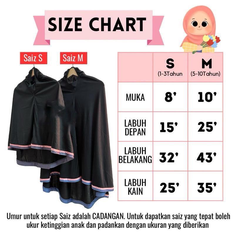 Ready Stock Telekung Kanak-Kanak Arafah dengan Hiasan Lace dari Malaysia Muslimah